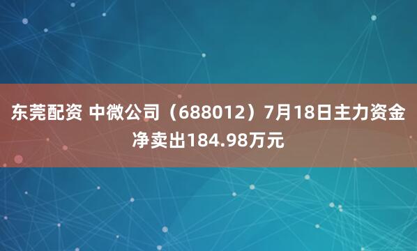 东莞配资 中微公司（688012）7月18日主力资金净卖出184.98万元